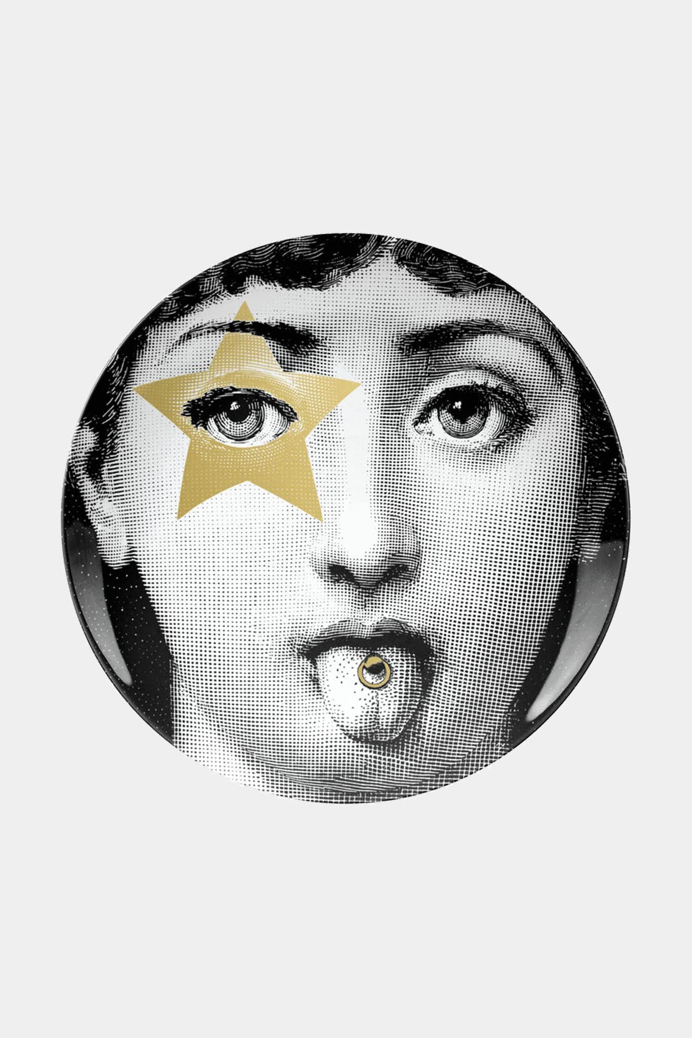 Fornasetti Assiette "Tema e Variazioni" n.381 en porcelaine blanche et dorée - 41212_TU 