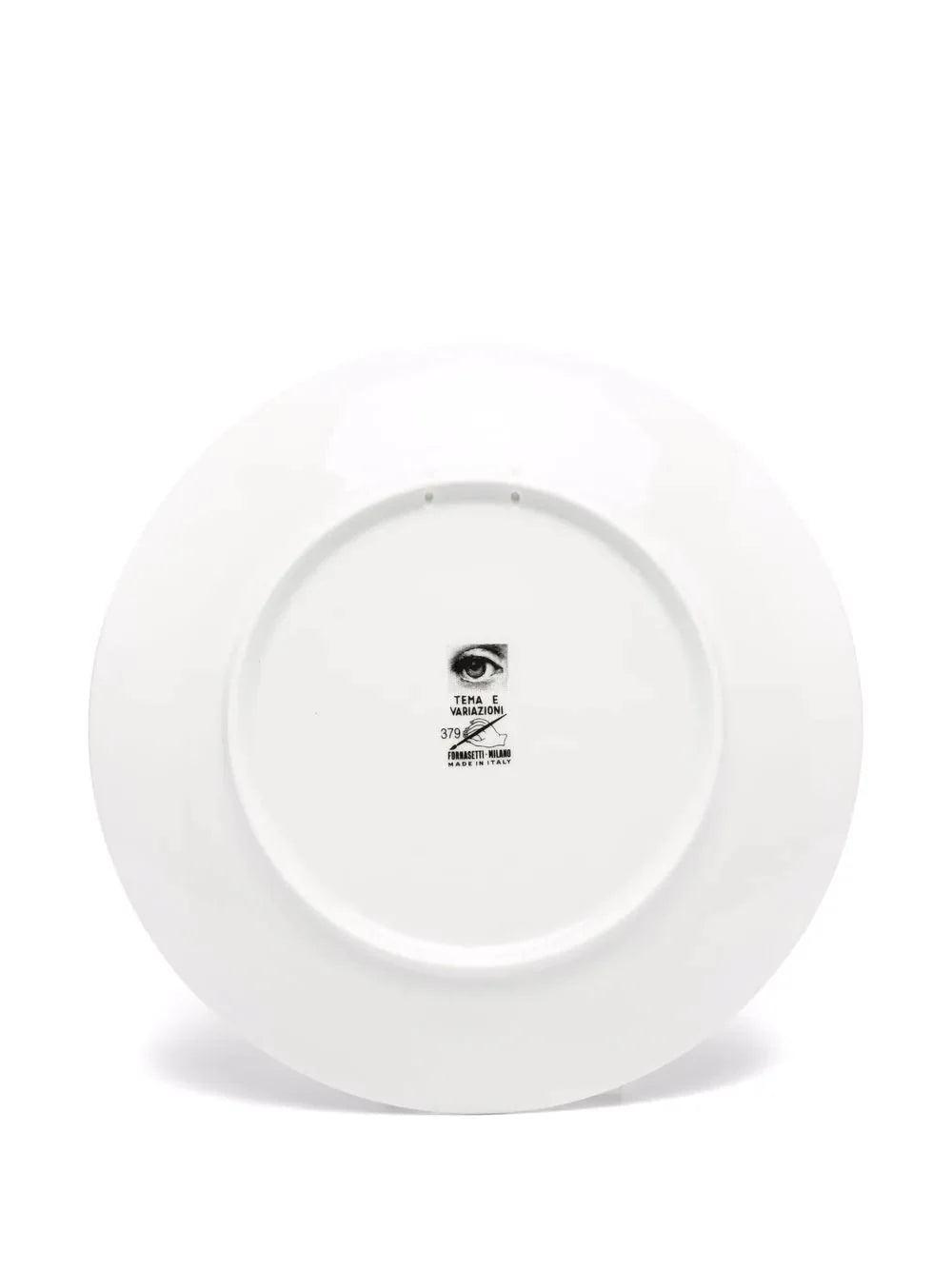 Fornasetti Assiette "Tema e Variazioni" n.79 en porcelaine blanche, noire et dorée - 42425_TU 