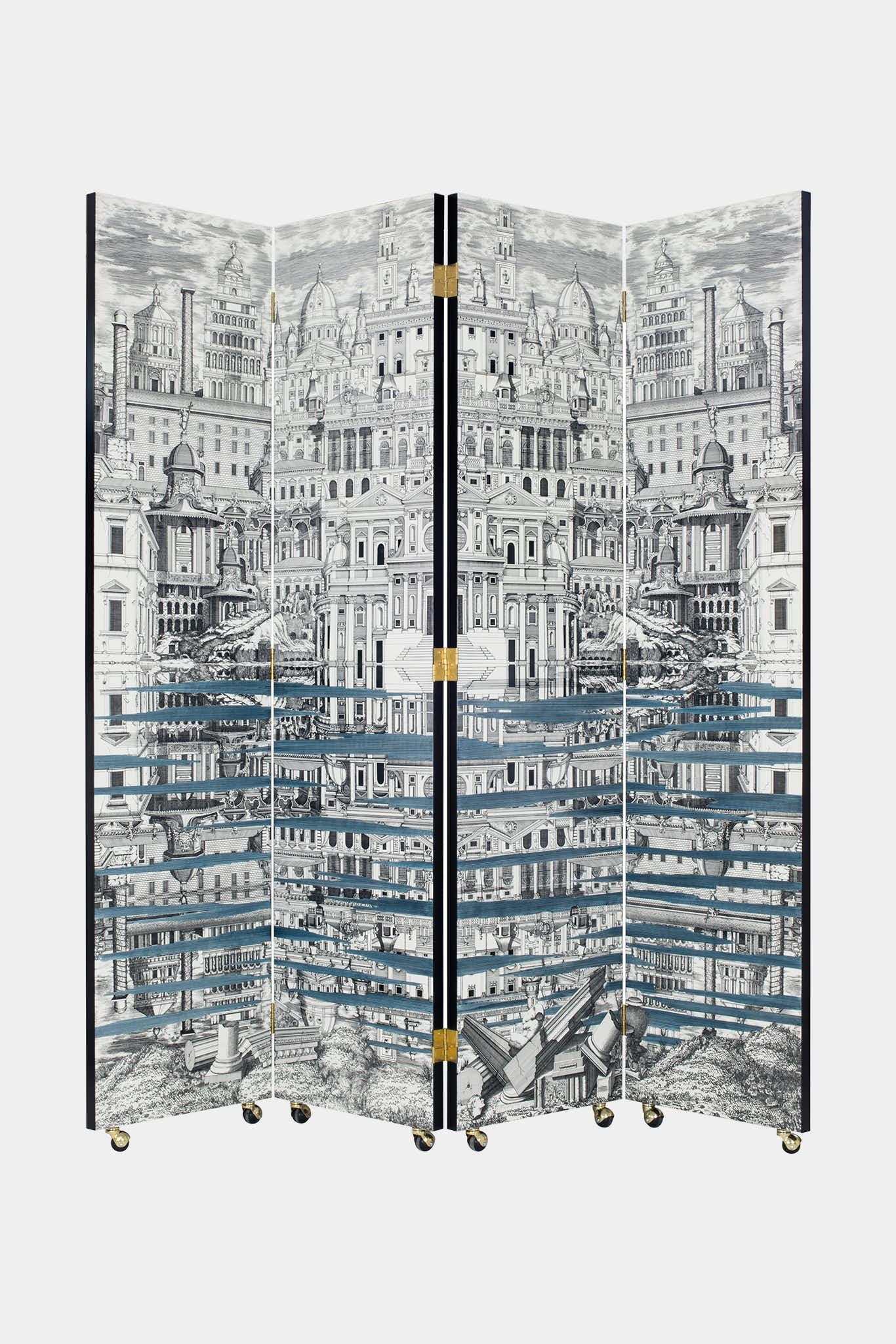 Fornasetti Paravent Città che si Rispecchia celeste - 24219_TU 