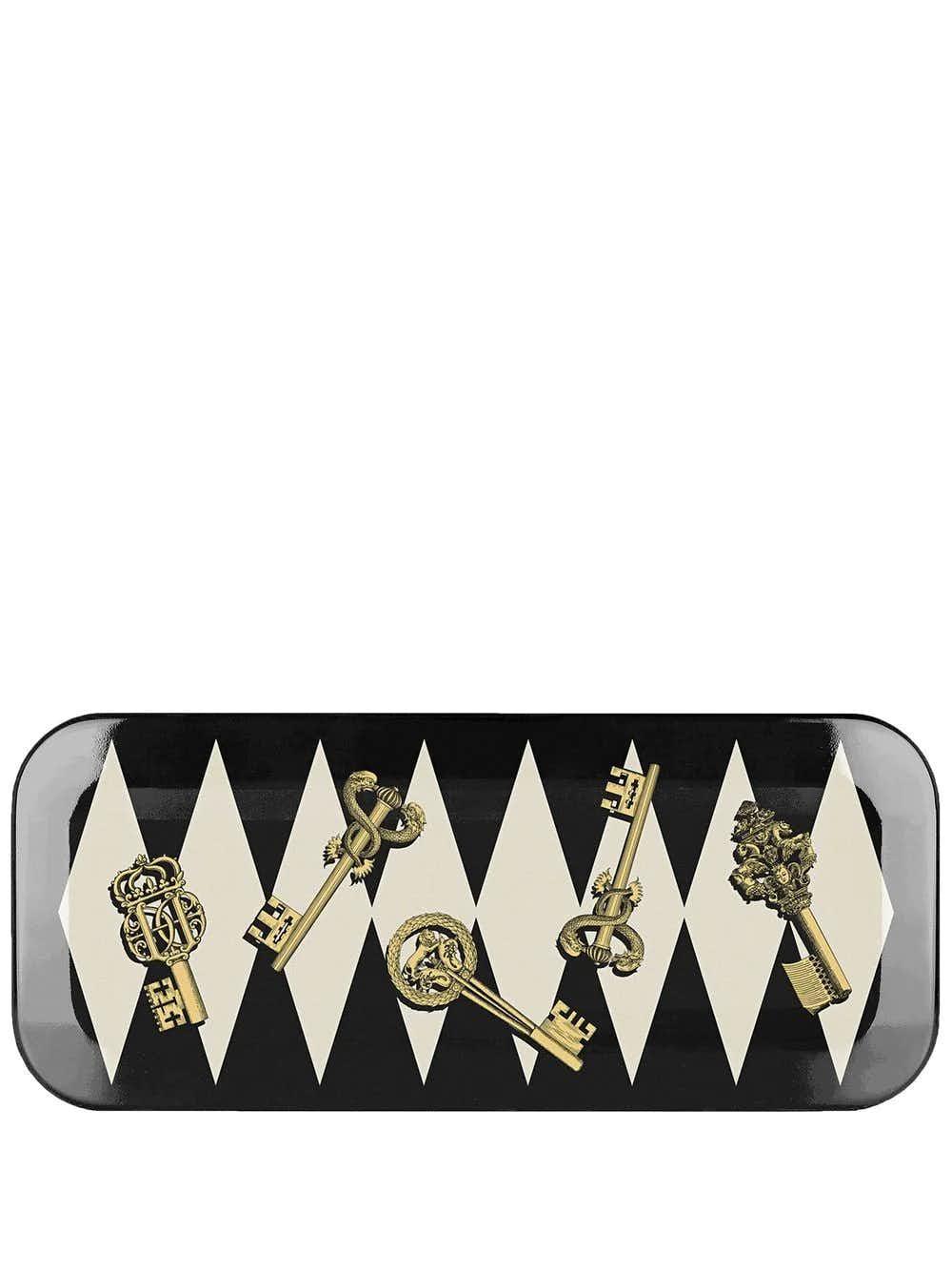 Fornasetti Plateau rectangulaire "Chiavi Gold and Rhombi" - 43119_TU 