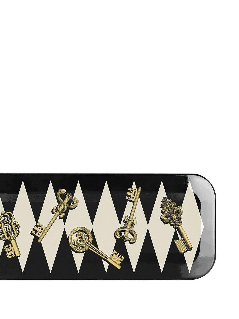 Fornasetti Plateau rectangulaire "Chiavi Gold and Rhombi" - 43119_TU 
