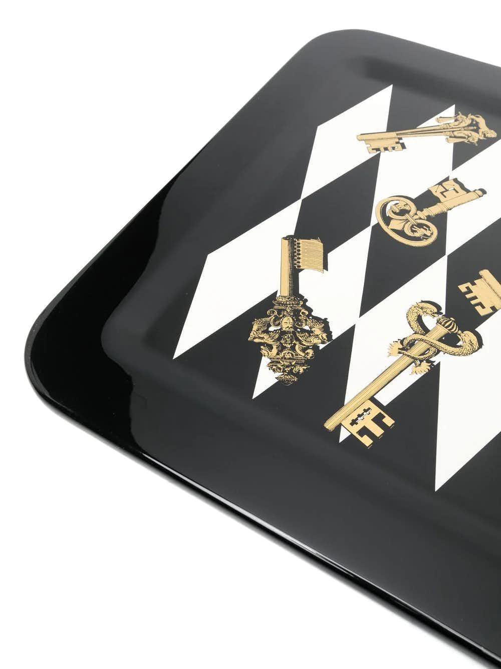 Fornasetti Plateau rectangulaire "Chiavi Gold and Rhombi" - 43120_TU 
