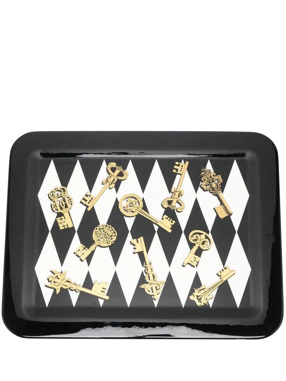 Fornasetti Plateau rectangulaire "Chiavi Gold and Rhombi" - 43120_TU 