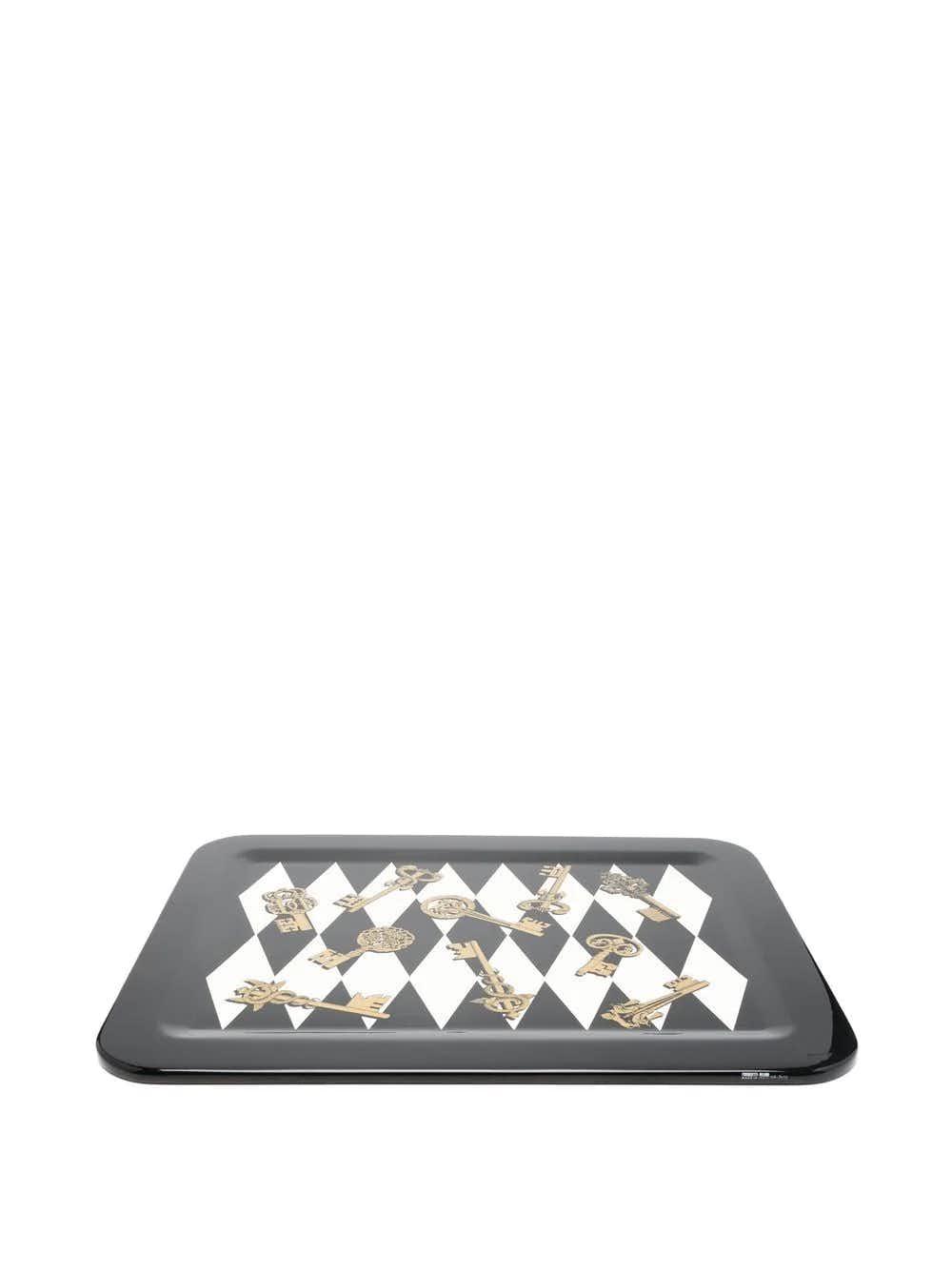 Fornasetti Plateau rectangulaire "Chiavi Gold and Rhombi" - 43120_TU 