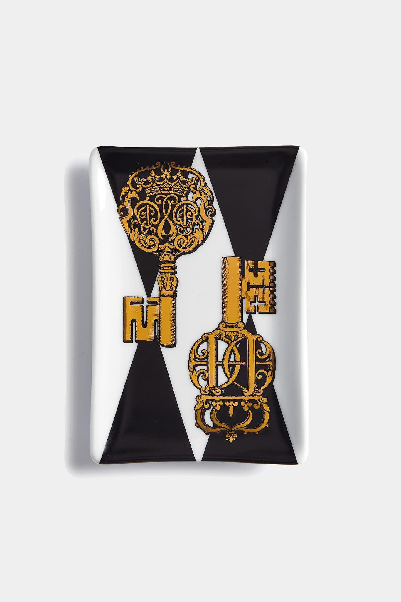 Fornasetti Plateau rectangulaire "Chiavi Gold Rombi" - 42292_TU 